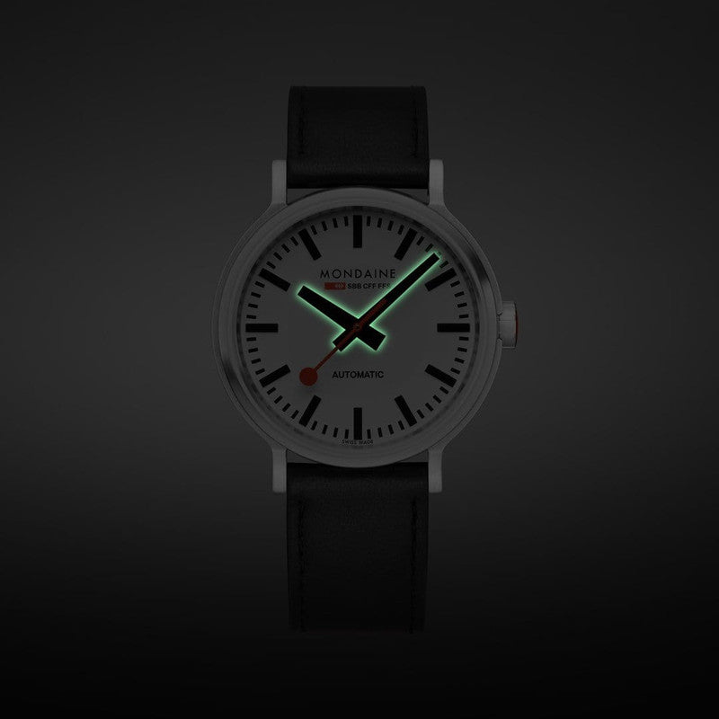 Mondaine The Original Automatic BackLight Watch | 41mm | Vegan Grape Black Leather