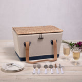 Beige Canvas with Navy Blue Accents