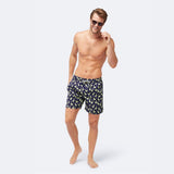 Tom & Teddy Men's Flamingos Swim Trunk | Dark Blue and Yellow