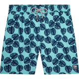 Tom & Teddy Men's Leaf Swim Trunk | Aqua and Navy