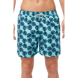 Tom & Teddy Men's Leaf Swim Trunk | Aqua and Navy