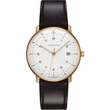 Junghans Max Bill Quartz PVD Date Matt Silver Watch | Brown Calfskin Strap 041/7872.00
