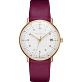 Junghans Max Bill Ladies Quartz Matt White Watch | Raspberry Calfskin Strap 047/7850.00