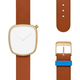 bulbul Pebble 05 Men's Watch | Matte Golden Steel on Brown Italian Leather
