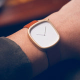 bulbul Pebble 05 Men's Watch | Matt Golden Steel on Brown Italian Leather