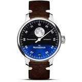 MeisterSinger Stratoscope Watch | 43mm Black | Vintage Saddle Leather Brown