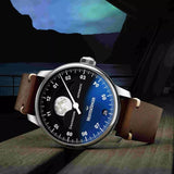 MeisterSinger Stratoscope Watch | 43mm Black | Vintage Saddle Leather Brown