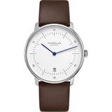 Sternglas Naos Quartz Watch Leather Strap | White Silver/Premium Darkbrown