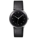 Junghans Max Bill Automatic Mens Wrist Watch - 38mm Analog Watch with Luminous Substance and Water Resistance, Black Leather Strap