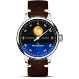 MeisterSinger Stratoscope Watch | 43mm Black | Vintage Saddle Leather Brown