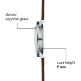 Sternglas Naos Quartz Watch Leather Strap | White Silver/Premium Darkbrown