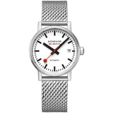 Mondaine Official Swiss Railways Automatic Watch EVO2 | Stainless Steel Brushed/White Dial/Mesh Bracelet