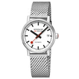 Mondaine Official Swiss Railways Automatic Watch EVO2 | Stainless Steel Brushed/White Dial/Mesh Bracelet