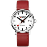 Mondaine Official Swiss Railways Automatic Watch EVO2 40 mm | White Dial/Red Leather Strap