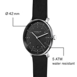 Sternglas Hamburg Quartz Watch Leather Strap | Satined-Graphite Silver/Vintage Nero