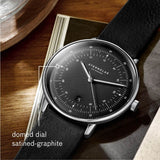 Sternglas Hamburg Quartz Watch Leather Strap | Satined-Graphite Silver/Vintage Nero