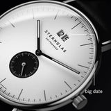 Sternglas IVO Quartz Watch Leather Strap | White-Black Silver/Premium Black