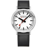 Mondaine Stop2Go Watch | White Dial | 34mm | Black Vegan Strap
