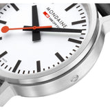 Mondaine Stop2Go Watch | White Dial | 34mm | Black Vegan Strap