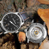 MeisterSinger N°03 Watch | 40mm Cognac Dial | Vegan Black Cognac Stitching