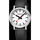 Mondaine Stop2Go Watch | White Dial | 34mm | Black Vegan Strap