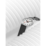Mondaine Stop2Go Watch | White Dial | 34mm | Black Vegan Strap