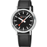 Mondaine Stop2Go Watch | White Dial | 34mm | Black Vegan Strap