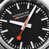 Mondaine Stop2Go Watch | White Dial | 34mm | Black Vegan Strap