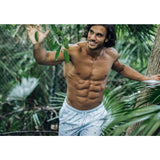 Bermies Palm Stripes Classic Swim Trunk | Light Blue