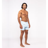 Bermies Palm Stripes Classic Swim Trunk | Light Blue