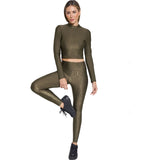 Koral Luca Foilage Long Sleeve Crop Top - Fir Green