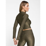 Koral Luca Foilage Long Sleeve Crop Top - Fir Green