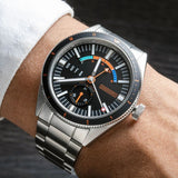 DuFa FREITAUCHER Automatic Power Reserve Watch | Black Dial Stainless Steel Band