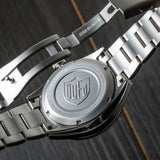 DuFa FREITAUCHER Automatic Power Reserve Watch | Black Dial Stainless Steel Band