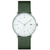Junghans Max Bill Damen Automatic Mens Wrist Watch - 38mm Analog Watch Arabic and Baton Indices with Luminous Dots and Water Resistance, Olive Green Textile Strap