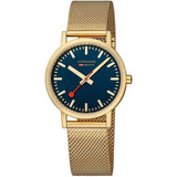 Mondaine Classic 36mm Wristwatch with Gold Stainless Steel Mesh Band