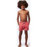 Tom & Teddy Father Son Swimming Trunks | Red & White Turtle Print