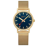 Mondaine Classic 36mm Wristwatch with Gold Stainless Steel Mesh Band