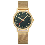 Mondaine Classic 36mm Wristwatch with Gold Stainless Steel Mesh Band
