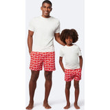 Tom & Teddy Father Son Swimming Trunks | Red & White Turtle Print