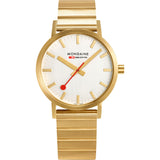 Mondaine Classic Official Swiss Railways Watch | Gold Plated/Silver Dial/Metal Bracelet