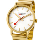 Mondaine Classic Official Swiss Railways Watch | Gold Plated/Silver Dial/Metal Bracelet