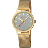 Mondaine Classic 36mm Wristwatch with Gold Stainless Steel Mesh Band