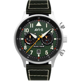 AVI-8 Hawker Hurricane AV-4088-02 Carey Dual Time Merville Japanese Quartz Watch | Stainless Steel/Dark Brown/Green