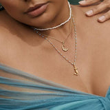 Awe Inspired Moon Wave Charm Necklace | Standard Cable Chain