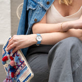 Mondaine Classic Official Swiss Railways Watch | Stainless Steel Brushed/White Dial/Aqua