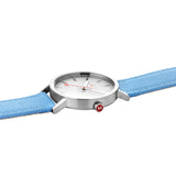 Mondaine Classic Official Swiss Railways Watch | Stainless Steel Brushed/White Dial/Aqua