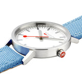Mondaine Classic Official Swiss Railways Watch | Stainless Steel Brushed/White Dial/Aqua