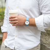 Mondaine Classic Official Swiss Railways Watch | Stainless Steel Brushed/White Dial/Aqua