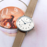 DuFa BREUER AUTOMATIC 38mm Watch | Stainless Steel White Dial Beige Band